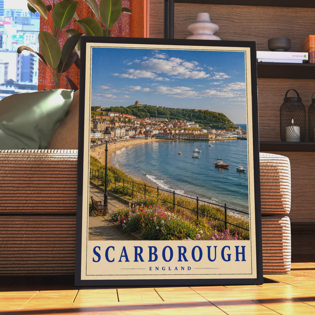 Scarborough England Travel Poster, Yorkshire Coast, Castle Bay Seaside Print (Physical)