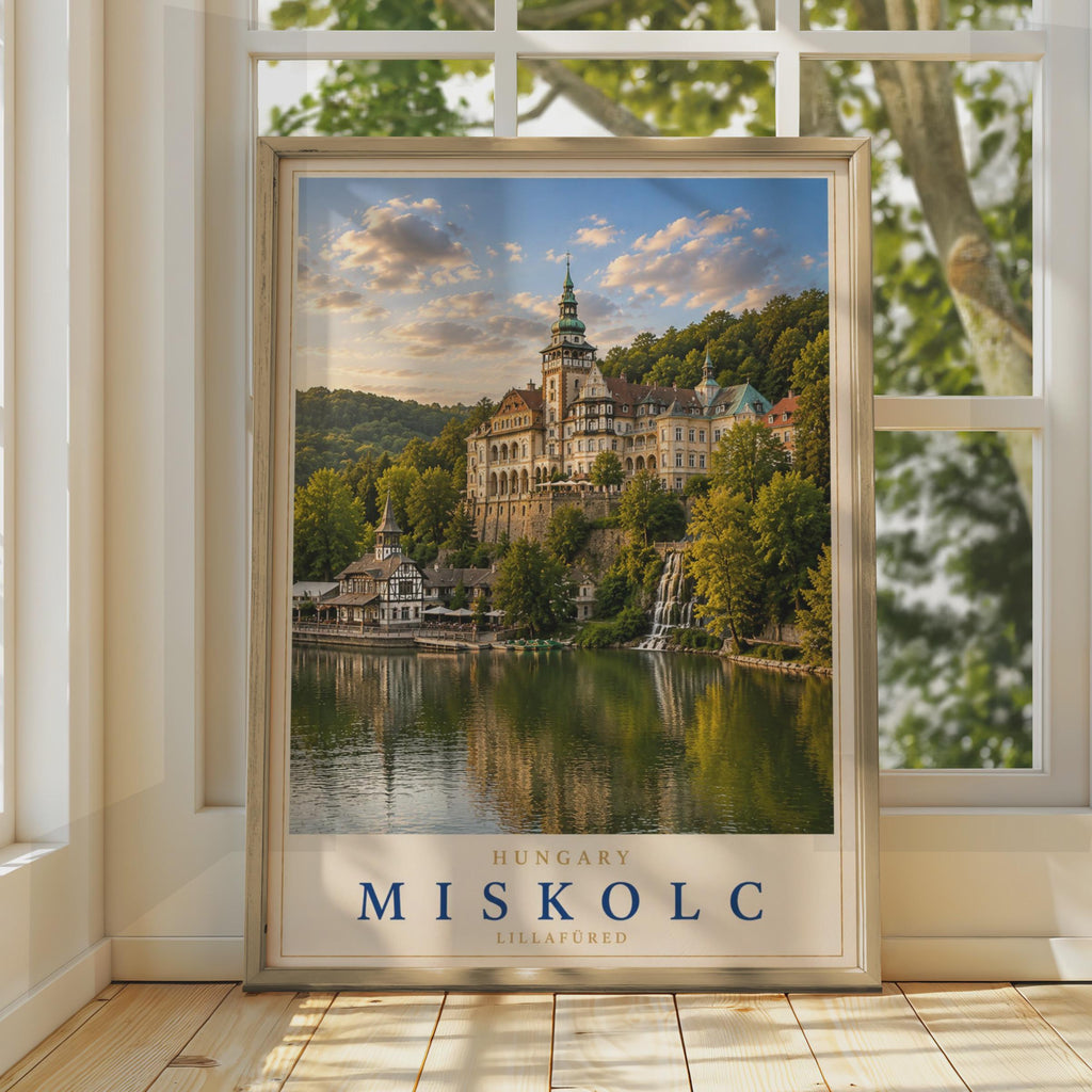 Miskolc Lillafured Travel Poster, Palota Hotel Lake, Hungarian Castle Print (Europe Architecture Decor)