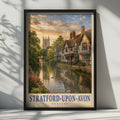 Stratford-upon-Avon Travel Poster, Tudor River Avon Scene, English Countryside Wall Art