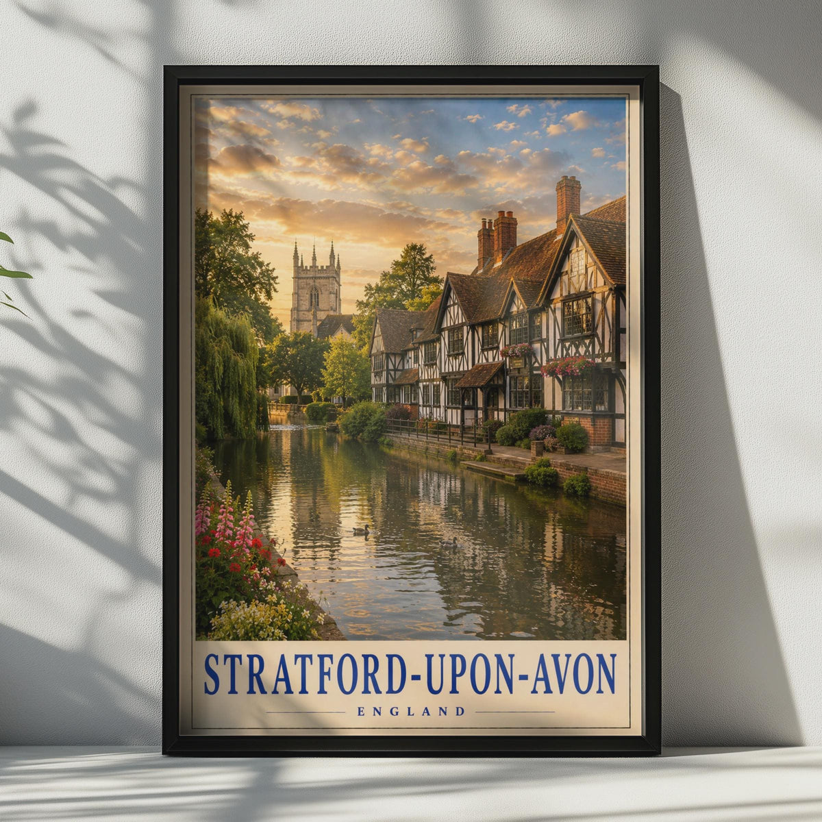 Stratford-upon-Avon Travel Poster, Tudor River Avon Scene, English Countryside Wall Art