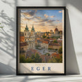 Eger Hungary Travel Poster, Baroque Basilica Castle Skyline, European Architecture Print