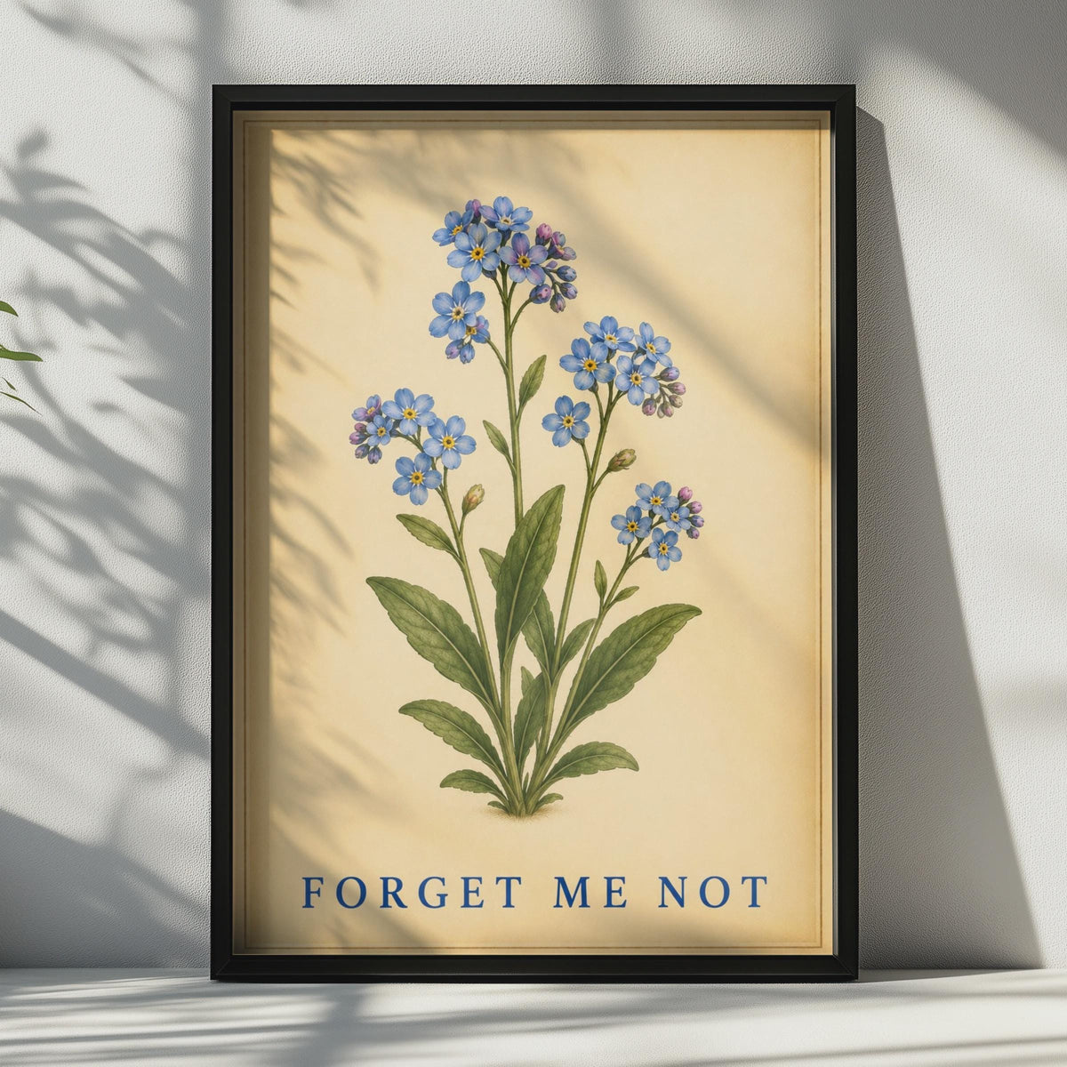 Vintage Forget Me Not Botanical Poster, Blue Flower Print, Antique Style Wall Art