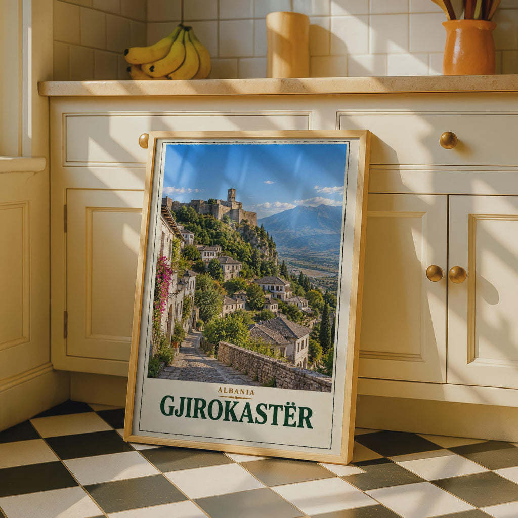 Gjirokaster Albania Travel Poster, UNESCO Old Town Castle, Balkan City Art (Print)