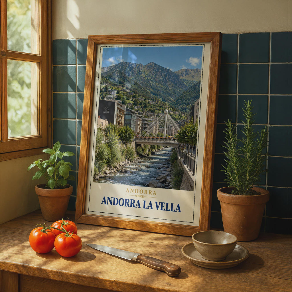 Andorra La Vella Travel Poster, Pyrenees Mountain City, Vintage Style Print (Europe Capital)