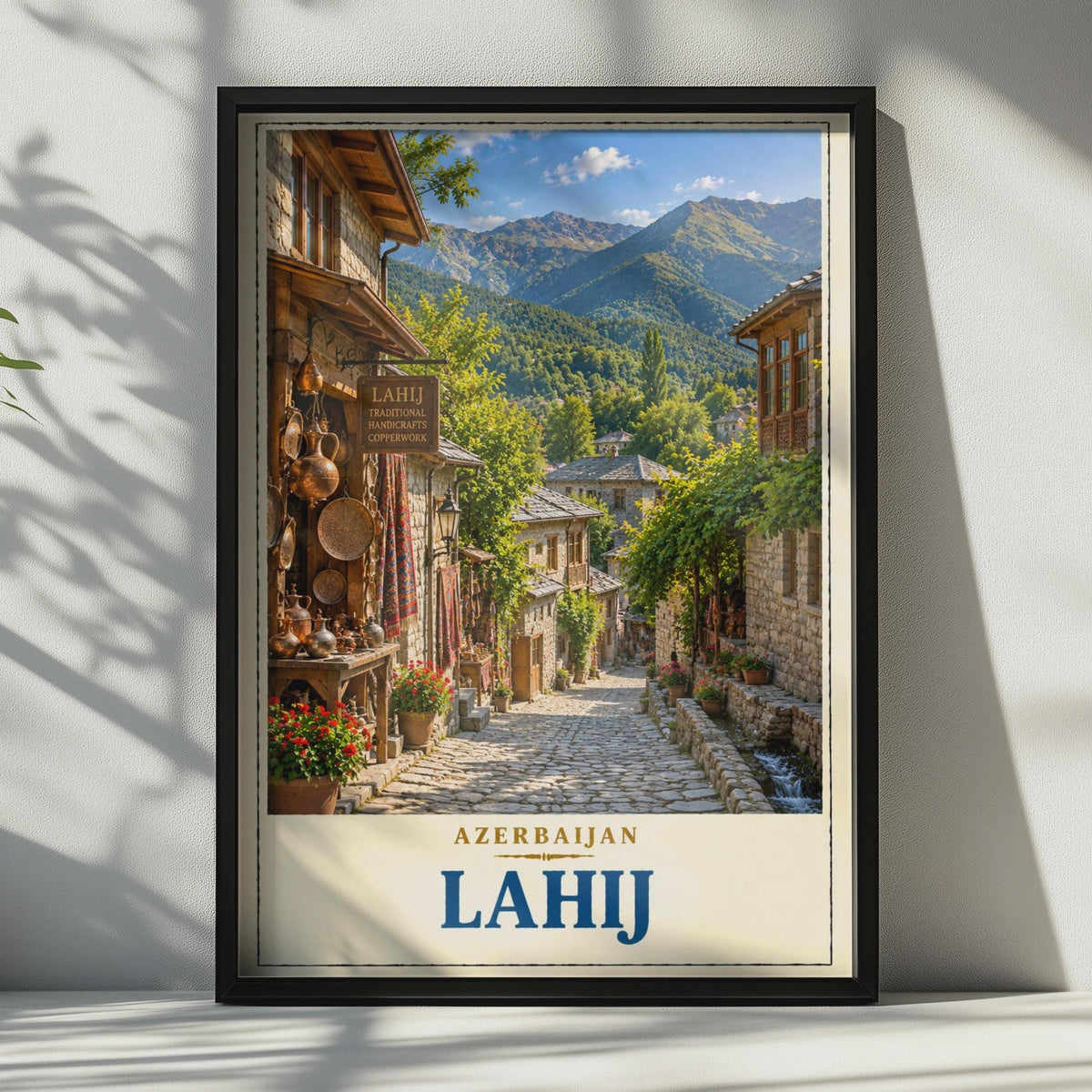 Lahij Azerbaijan Travel Poster, Caucasus Village, Copperwork Street, Mountain Landscape (Printed Poster)