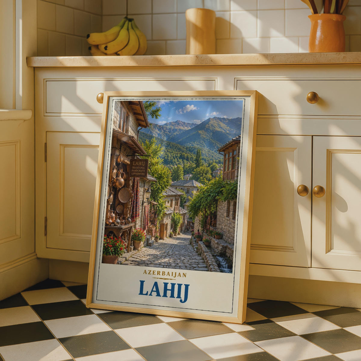 Lahij Azerbaijan Travel Poster, Caucasus Village, Copperwork Street, Mountain Landscape (Printed Poster)