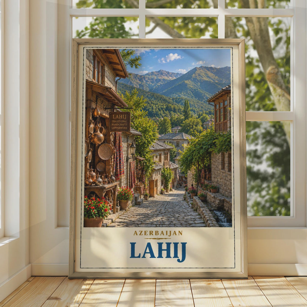 Lahij Azerbaijan Travel Poster, Caucasus Village, Copperwork Street, Mountain Landscape (Printed Poster)