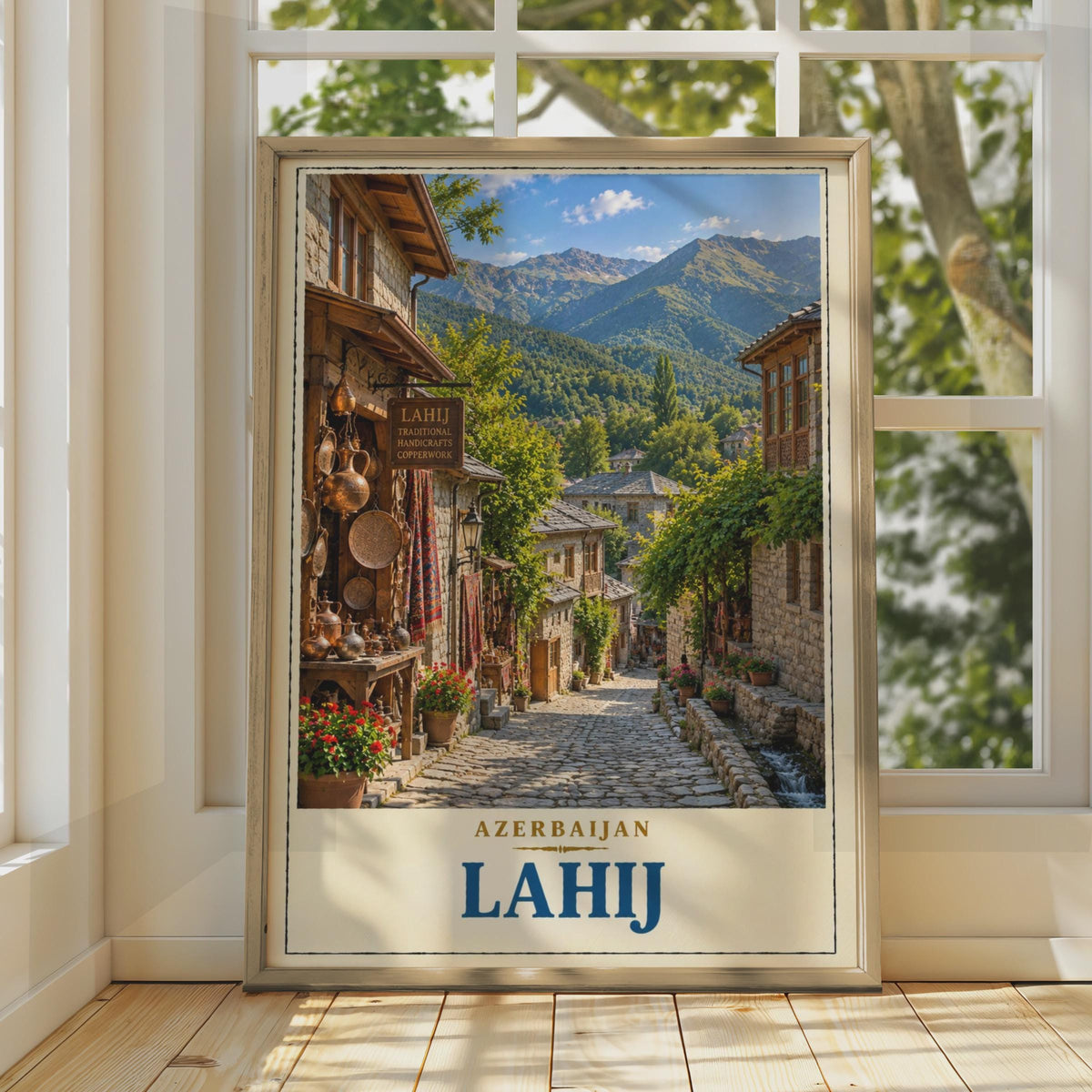 Lahij Azerbaijan Travel Poster, Caucasus Village, Copperwork Street, Mountain Landscape (Printed Poster)
