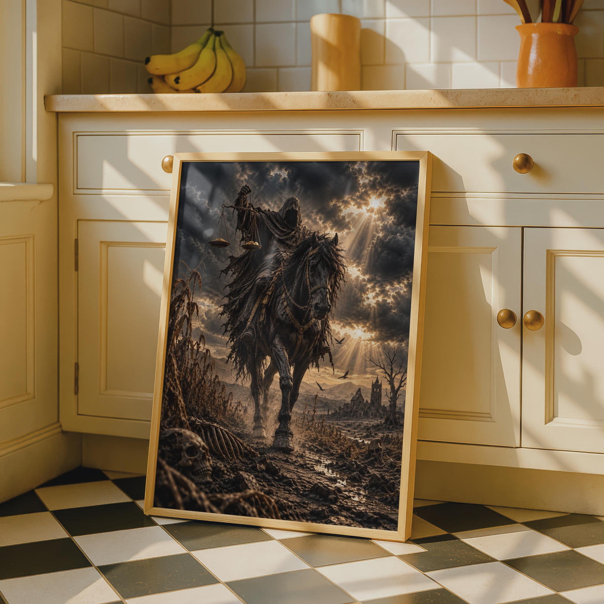Famine Horseman Apocalypse Poster, Black Horse Rider, Biblical Wall Art (Digital Print)