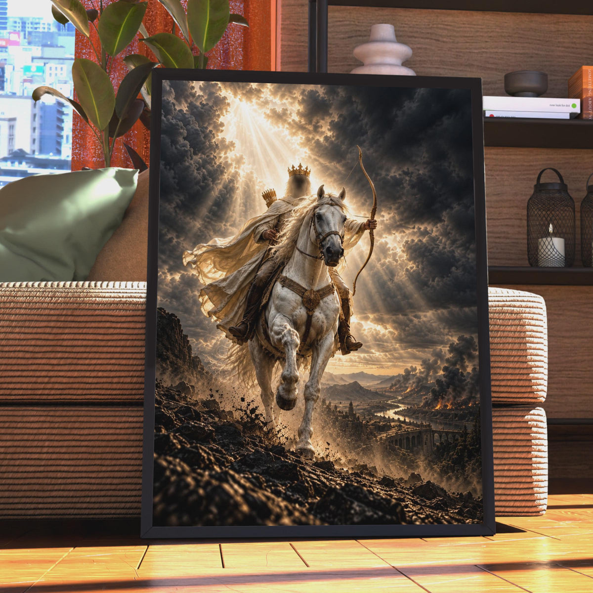First Horseman of Apocalypse Poster, White Horse Rider, Biblical Wall Art (Print)