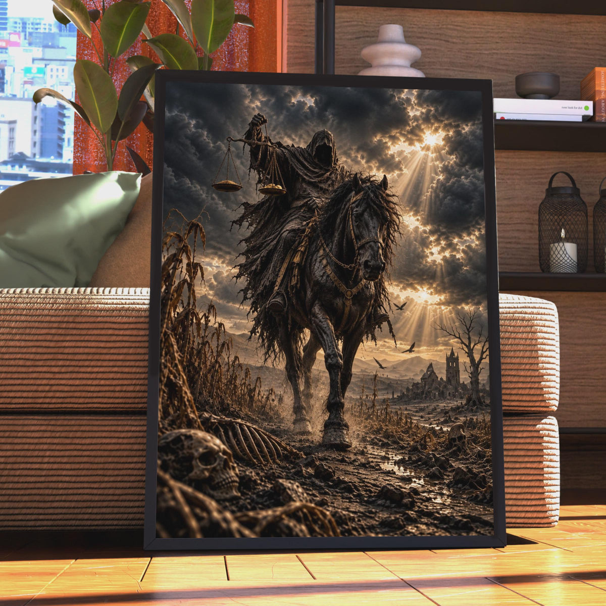 Famine Horseman Apocalypse Poster, Black Horse Rider, Biblical Wall Art (Digital Print)