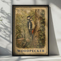 Woodpecker Poster, Great Spotted Woodpecker Bird Wall Art, Garden Wildlife Print, Nature Lover Gift, British Bird Artwork