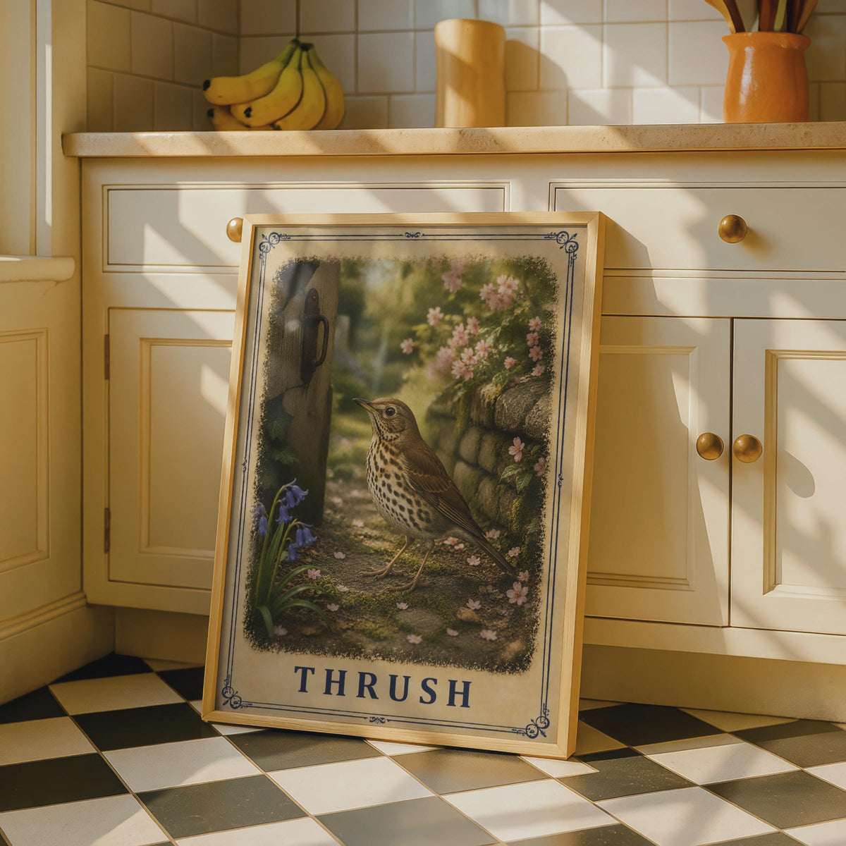 Vintage Song Thrush Poster, British Garden Wildlife Art, Cottage Core Nature Decor
