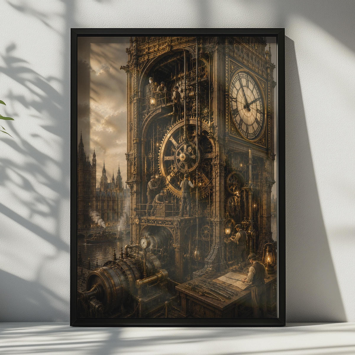 Steampunk Big Ben Clock Tower Poster, Victorian London Gears, Gothic Industrial Art (Print)