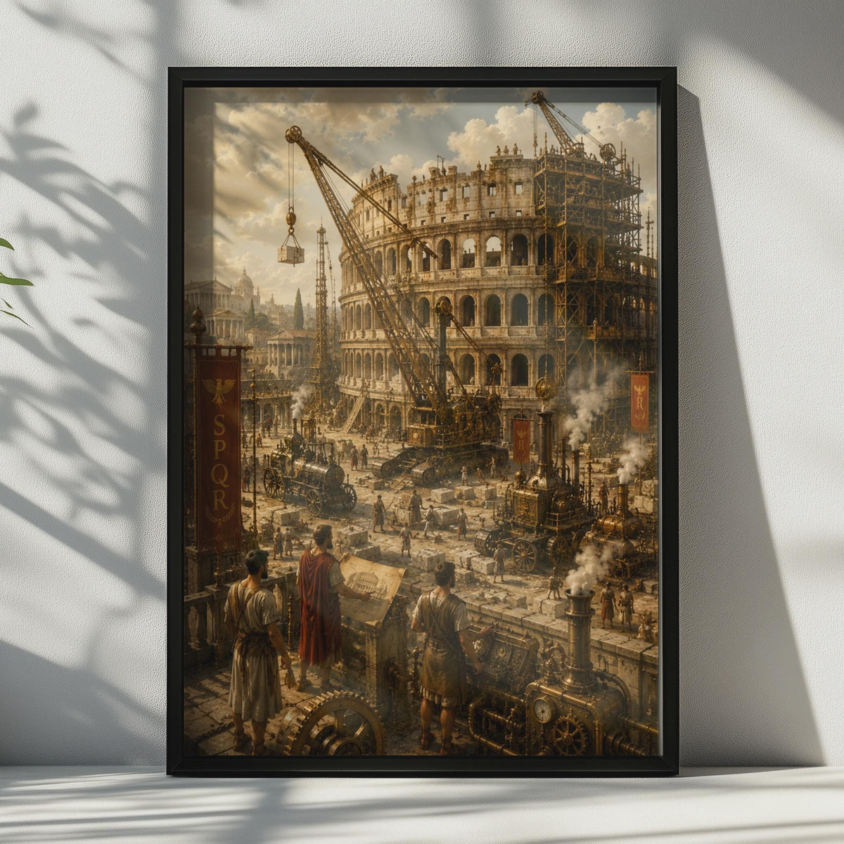 Steampunk Colosseum Construction Poster, Ancient Rome SPQR Wall Art (Print)