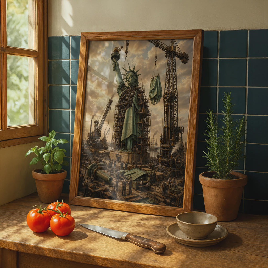 Statue of Liberty Construction Poster, Steampunk Industrial Art, New York Historical Wall Art (Print)