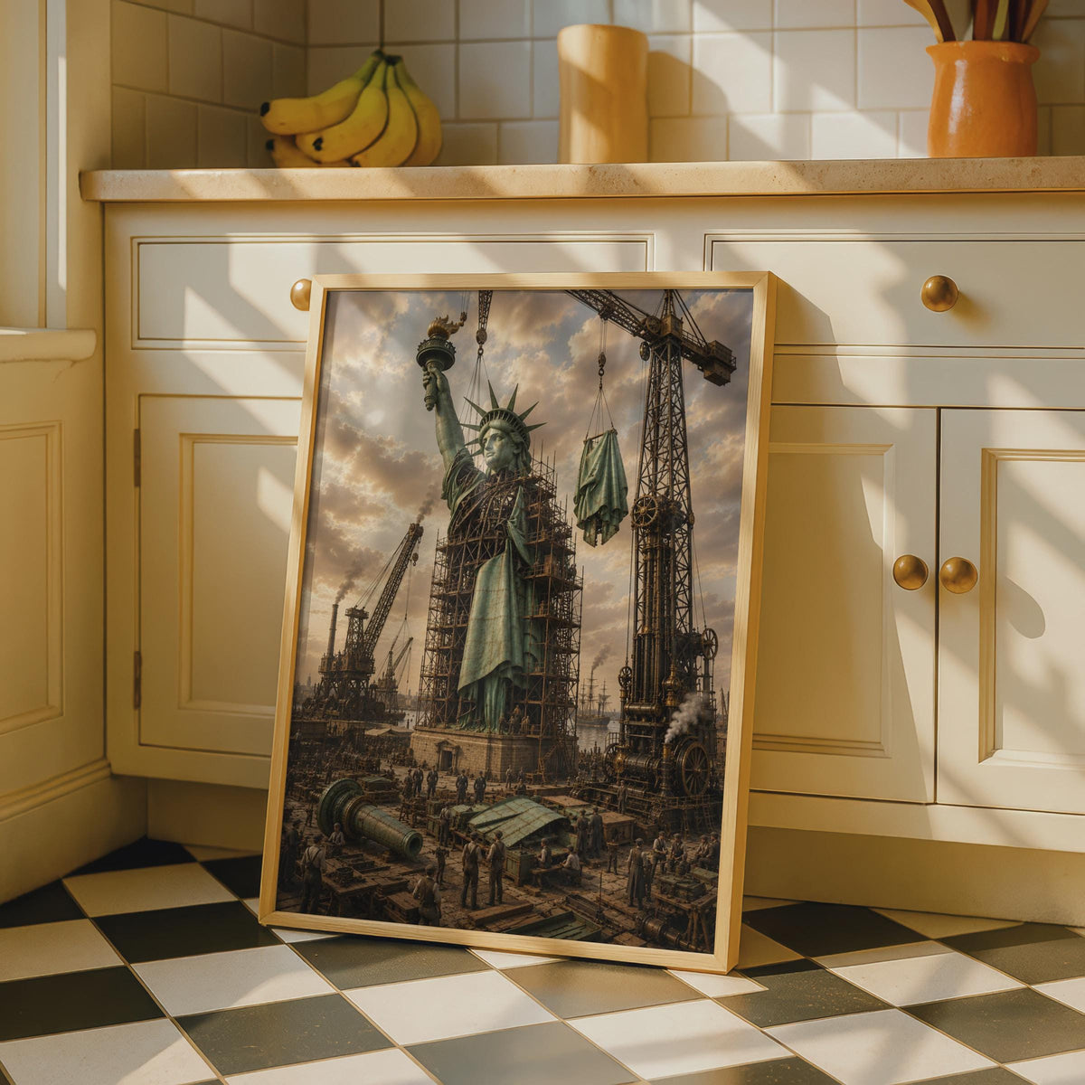 Statue of Liberty Construction Poster, Steampunk Industrial Art, New York Historical Wall Art (Print)