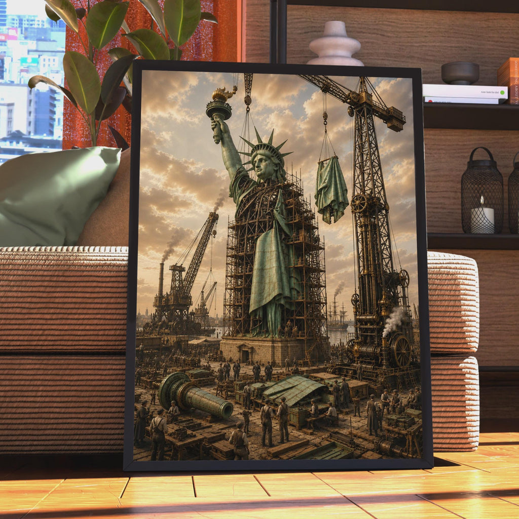 Statue of Liberty Construction Poster, Steampunk Industrial Art, New York Historical Wall Art (Print)