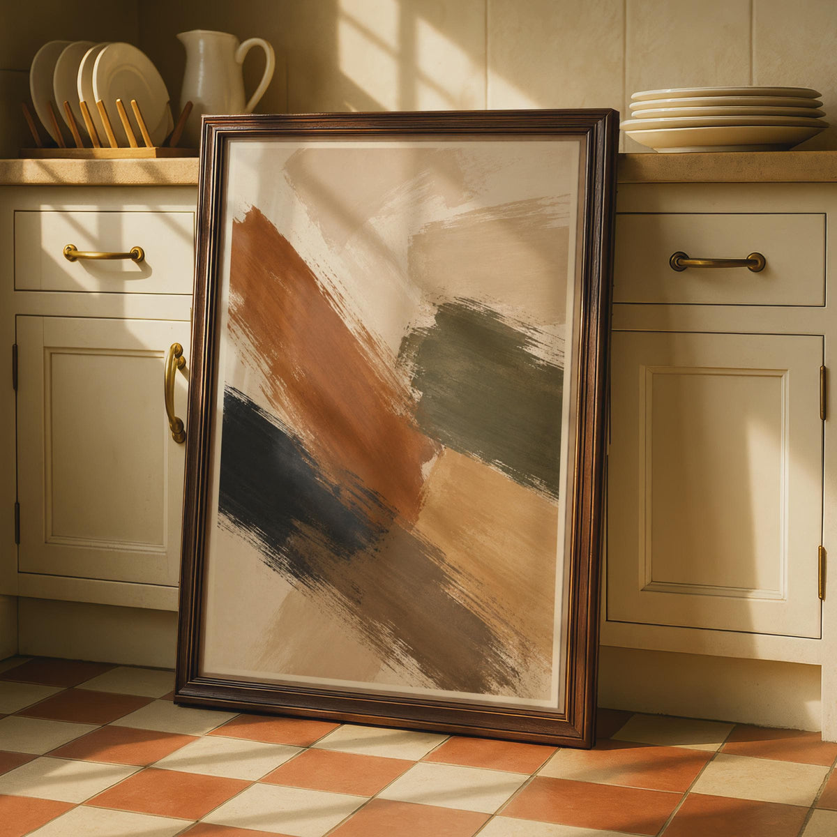 Abstract Brushstroke Terracotta Olive Beige Poster, Earthy Tones Modern Art Print, Contemporary Living Room Bedroom Decor