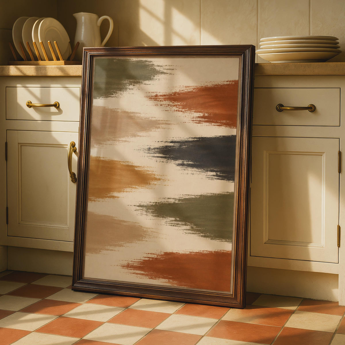 Abstract Brushstroke Poster, Terracotta Olive Mustard Wall Art, Earthy Tones, Modern Living Room Decor, Color Block Design