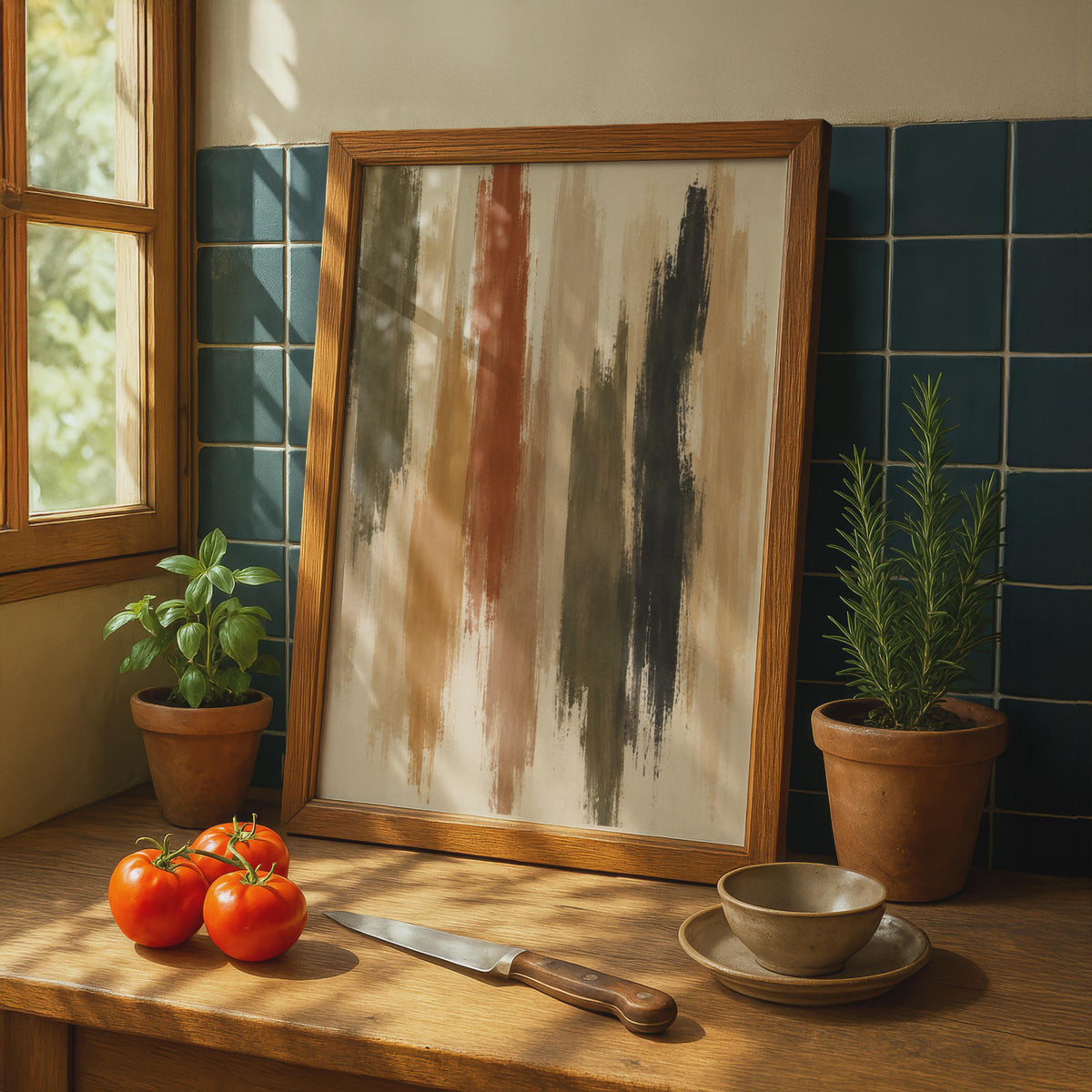 Abstract Brushstroke Poster, Earthy Tone Painting Print, Boho Living Room Decor, Warm Neutral Home Art