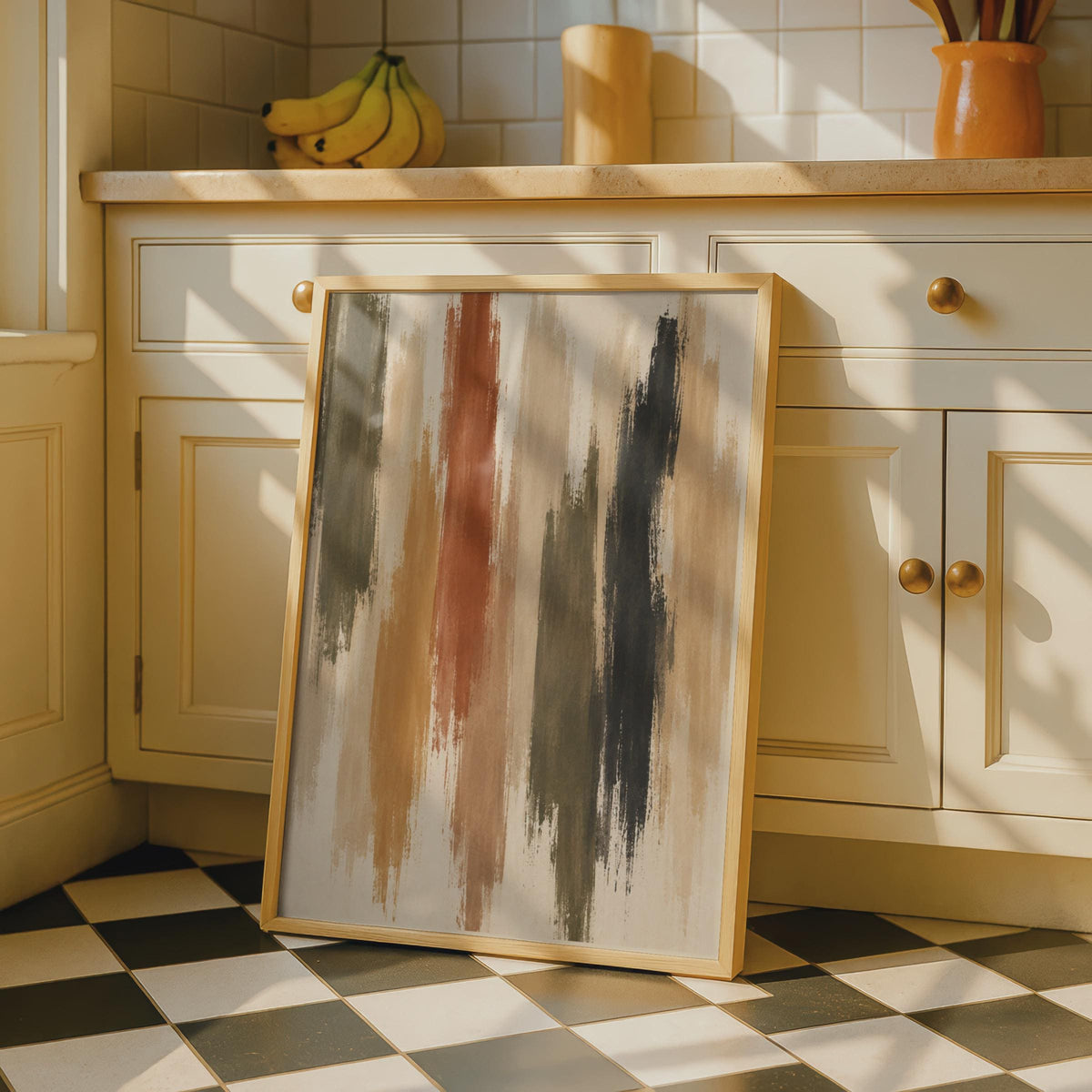 Abstract Brushstroke Poster, Earthy Tone Painting Print, Boho Living Room Decor, Warm Neutral Home Art