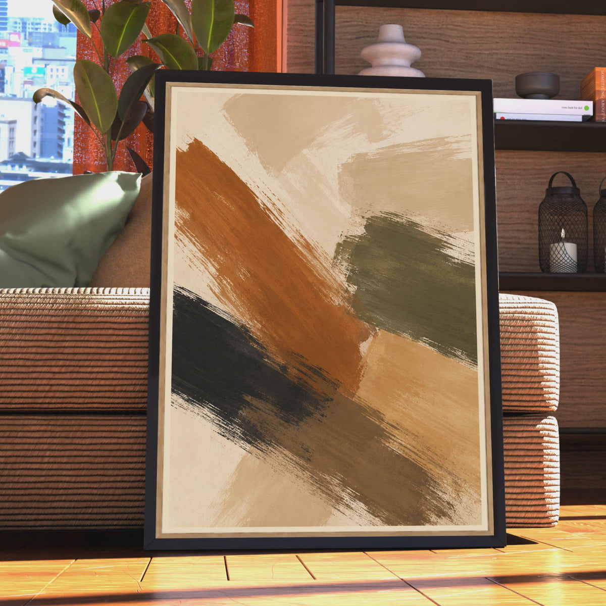 Abstract Brushstroke Terracotta Olive Beige Poster, Earthy Tones Modern Art Print, Contemporary Living Room Bedroom Decor
