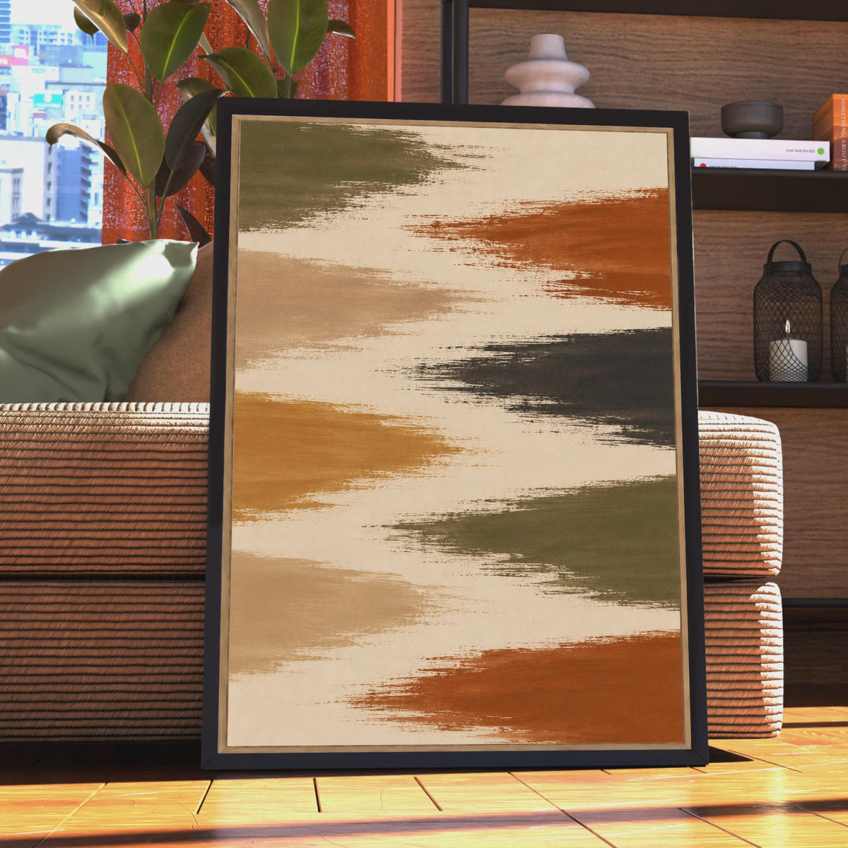Abstract Brushstroke Poster, Terracotta Olive Mustard Wall Art, Earthy Tones, Modern Living Room Decor, Color Block Design
