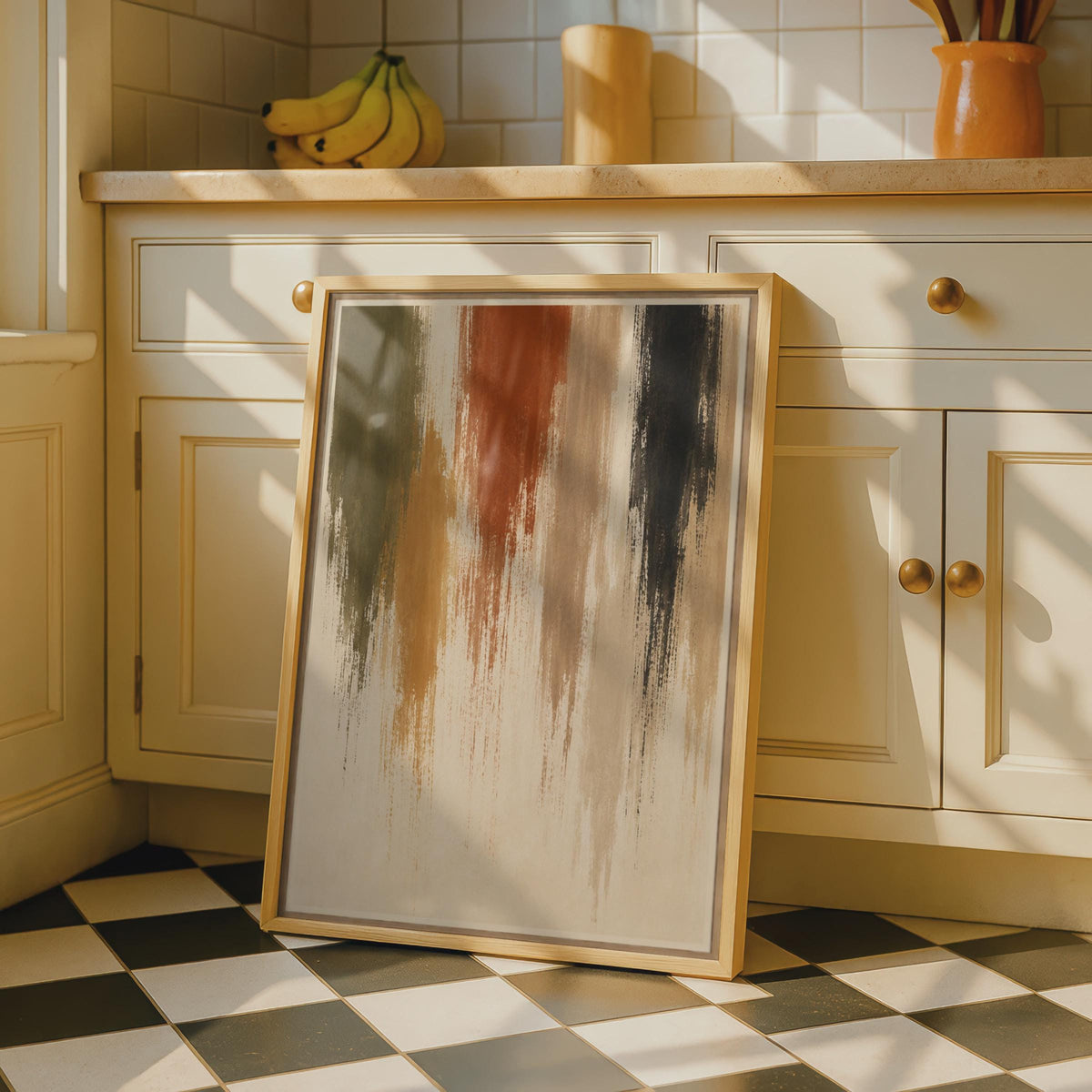Abstract Expressionist Poster, Terracotta Olive Black Brushstrokes, Earthy Tones Wall Art
