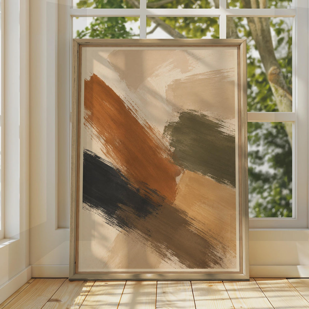 Abstract Brushstroke Terracotta Olive Beige Poster, Earthy Tones Modern Art Print, Contemporary Living Room Bedroom Decor