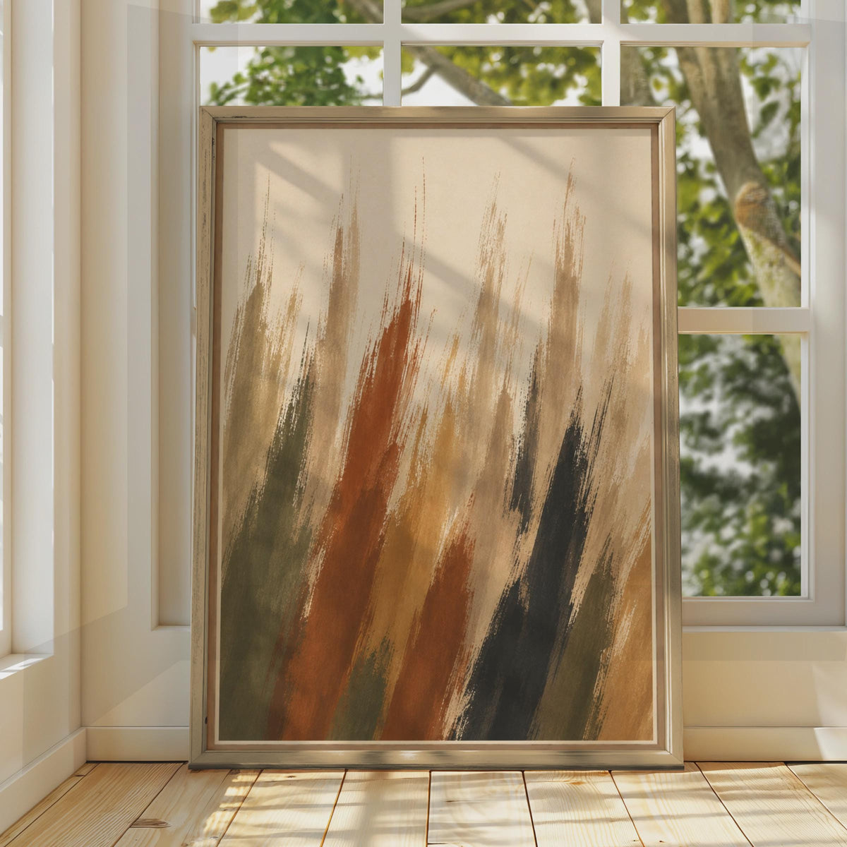 Abstract Brushstroke Poster, Earthy Terracotta Olive Green Wall Art, Autumn Tones Modern Art Print, Boho Living Room Decor, N