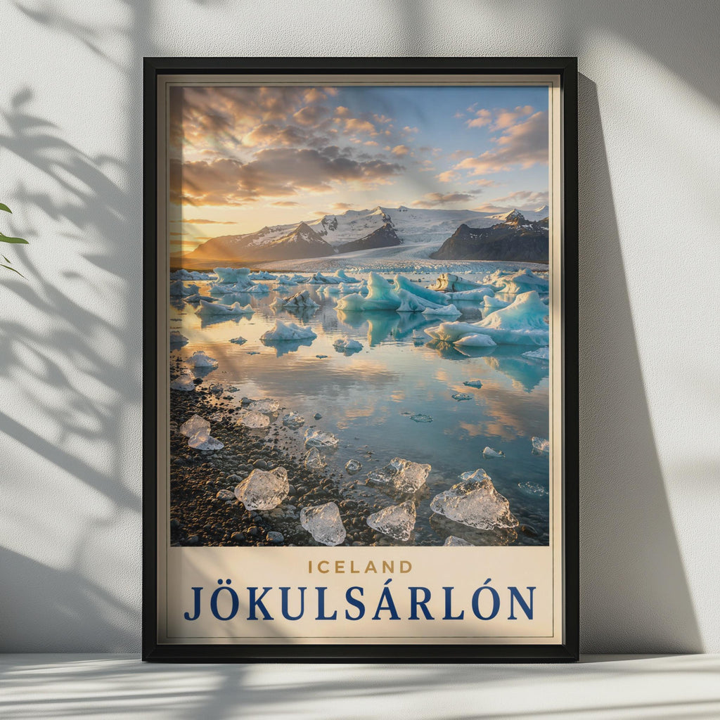 Jokulsarlon Iceland Glacier Lagoon Poster, Iceberg Travel Art, Nordic Landscape Print