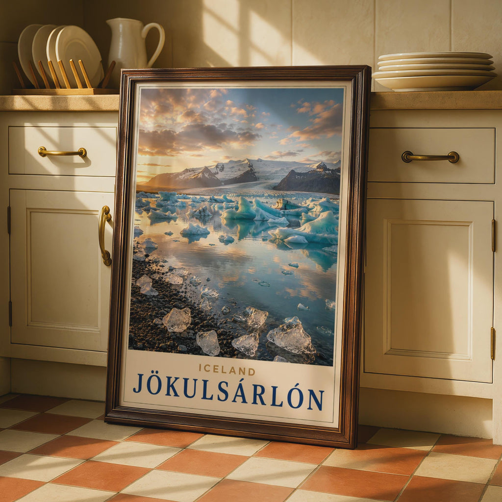 Jokulsarlon Iceland Glacier Lagoon Poster, Iceberg Travel Art, Nordic Landscape Print