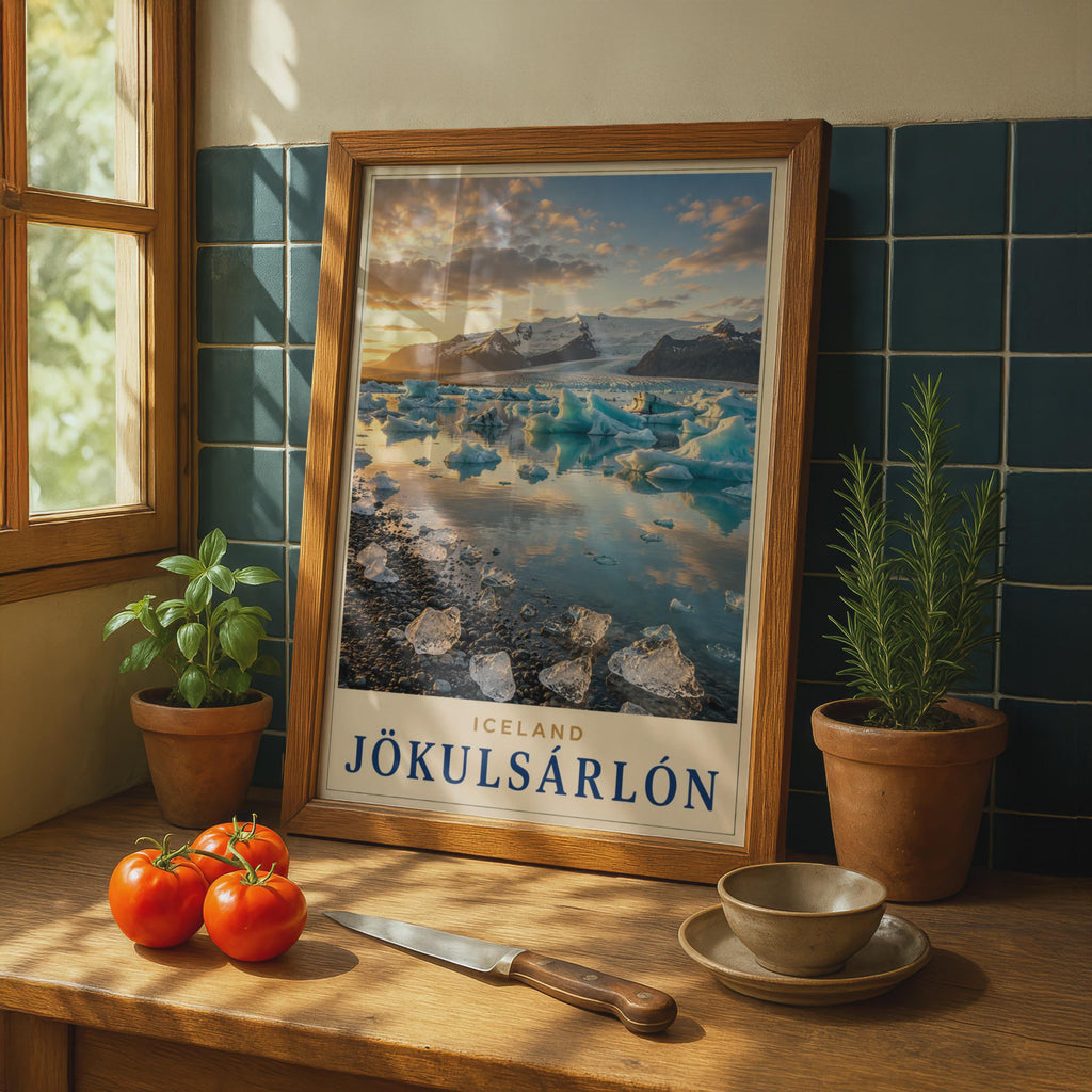 Jokulsarlon Iceland Glacier Lagoon Poster, Iceberg Travel Art, Nordic Landscape Print