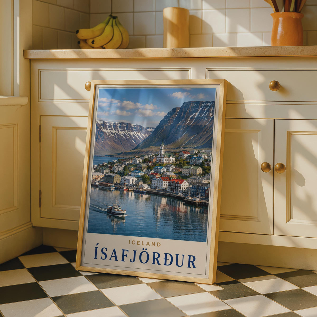 Isafjorður Iceland Travel Poster, Westfjords Harbour, Nordic Coastal Decor (Print)