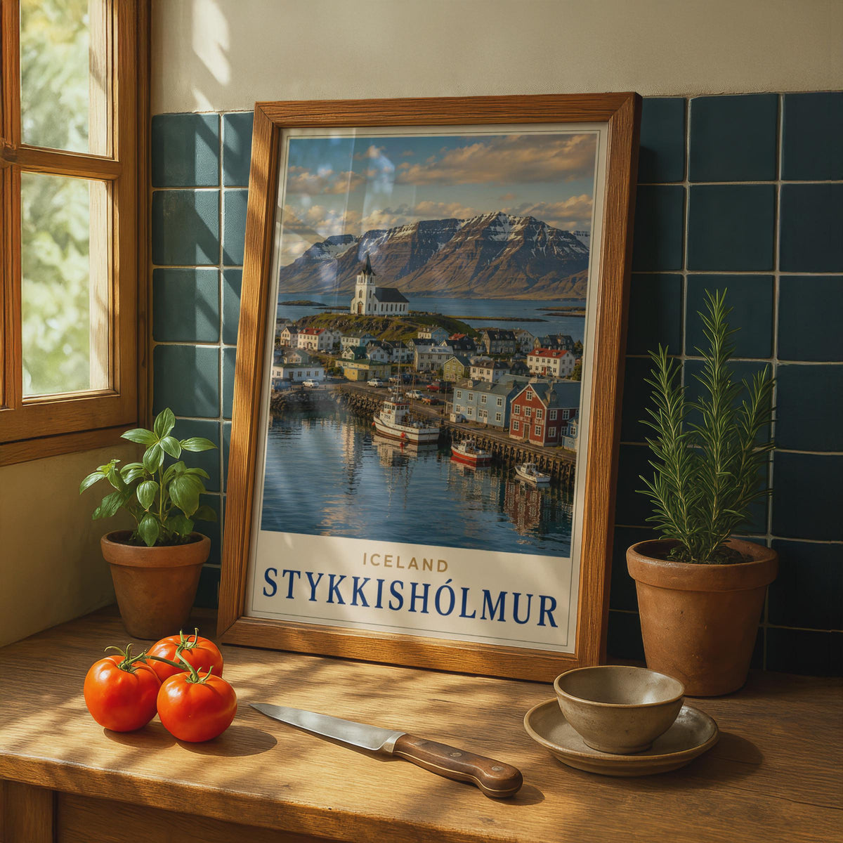 Stykkisholmur Iceland Travel Poster, Nordic Harbour Town, Snæfellsnes Peninsula Decor