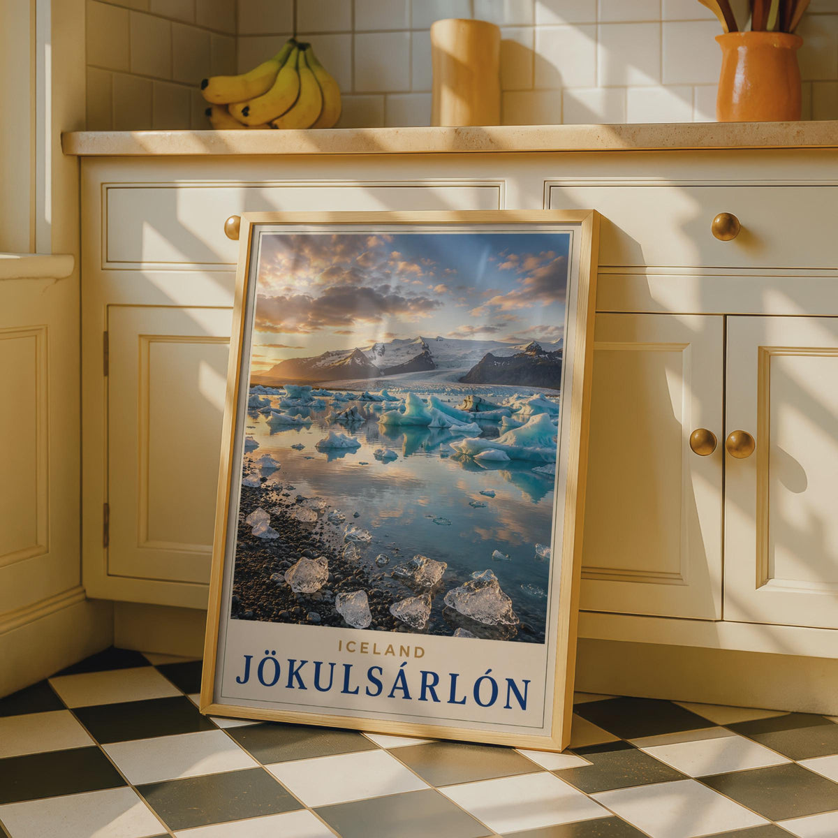 Jokulsarlon Iceland Glacier Lagoon Poster, Iceberg Travel Art, Nordic Landscape Print