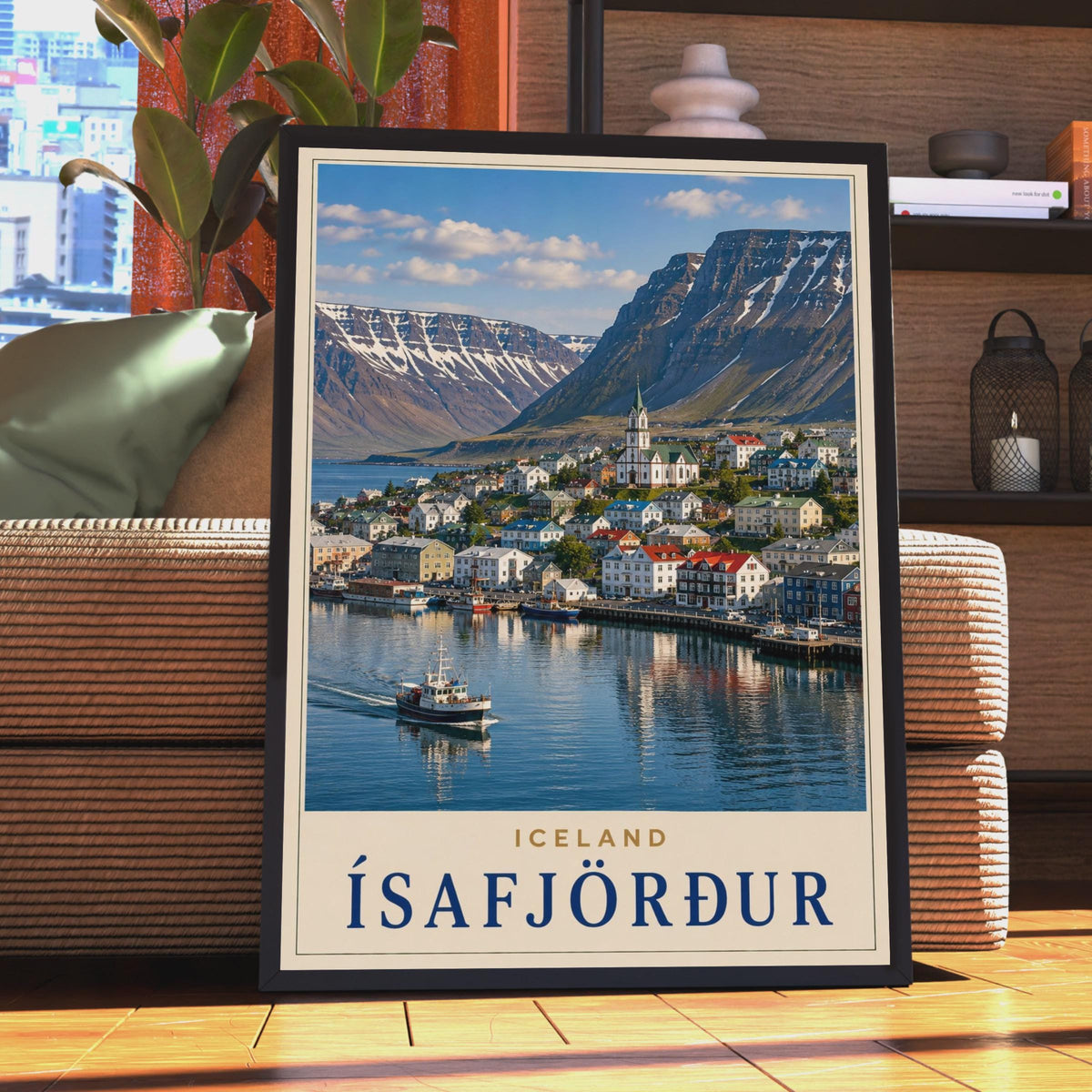 Isafjorður Iceland Travel Poster, Westfjords Harbour, Nordic Coastal Decor (Print)