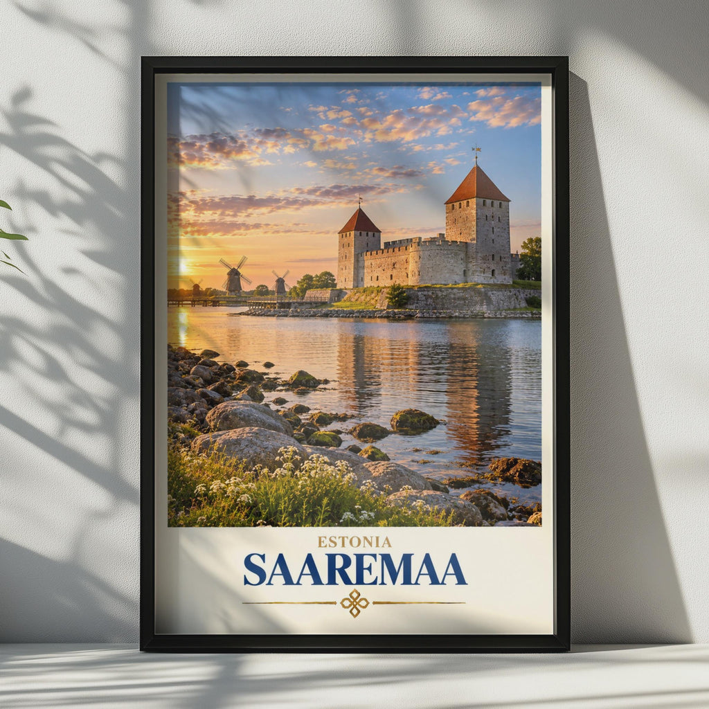 Saaremaa Estonia Travel Poster, Kuressaare Castle Sunset Print, Baltic Island Wall Art