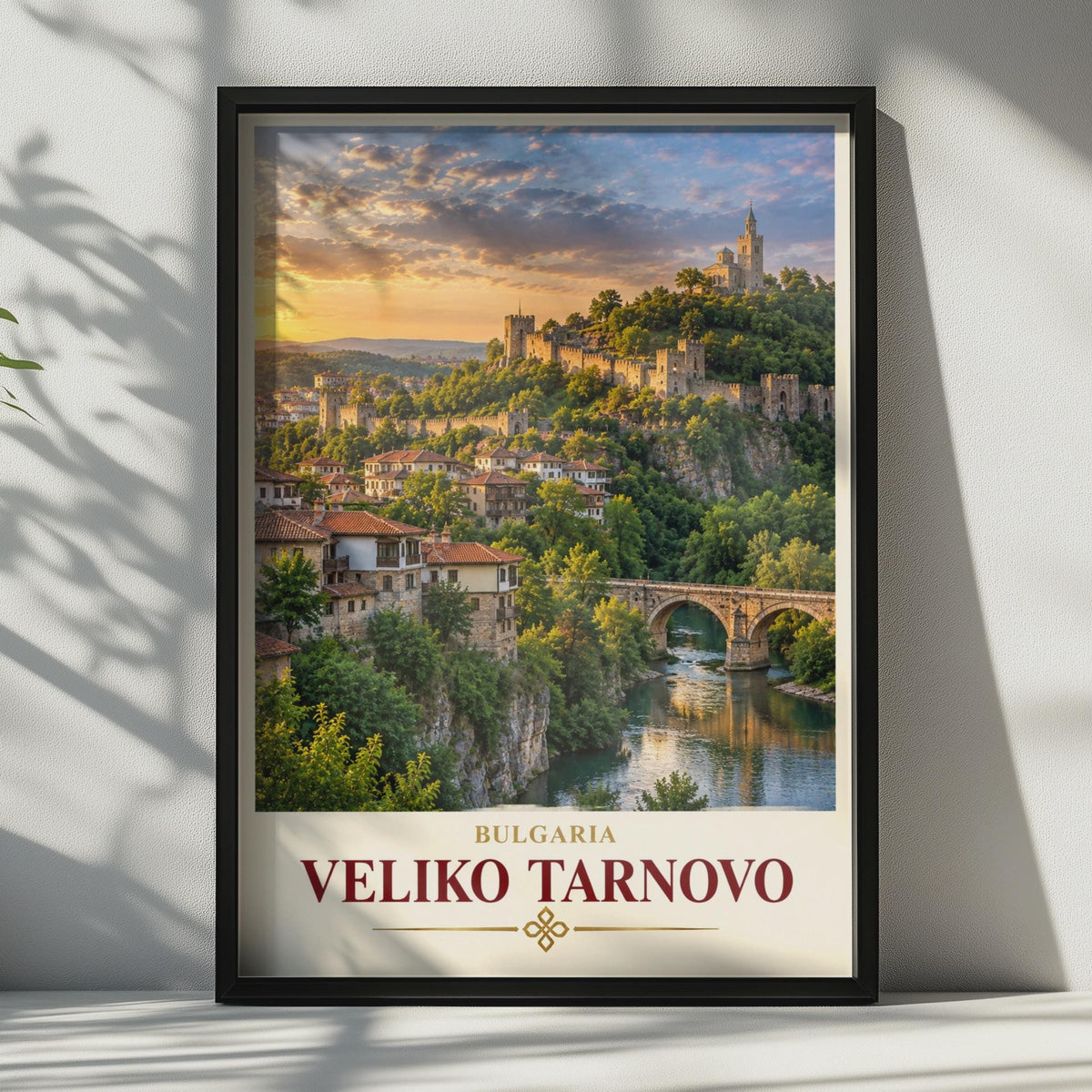 Veliko Tarnovo Travel Poster, Tsarevets Fortress, Bulgarian City Sunset (Print)
