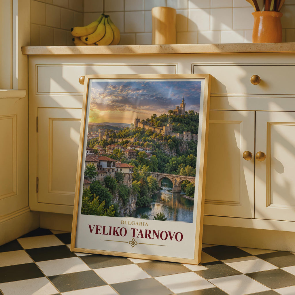 Veliko Tarnovo Travel Poster, Tsarevets Fortress, Bulgarian City Sunset (Print)