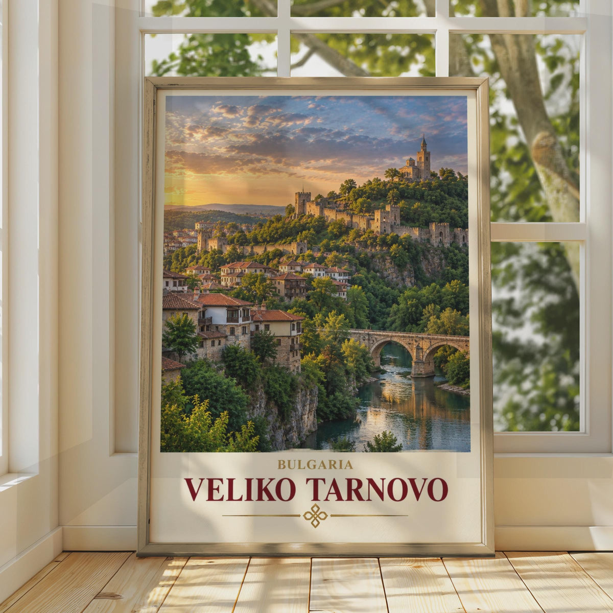 Veliko Tarnovo Travel Poster, Tsarevets Fortress, Bulgarian City Sunset (Print)