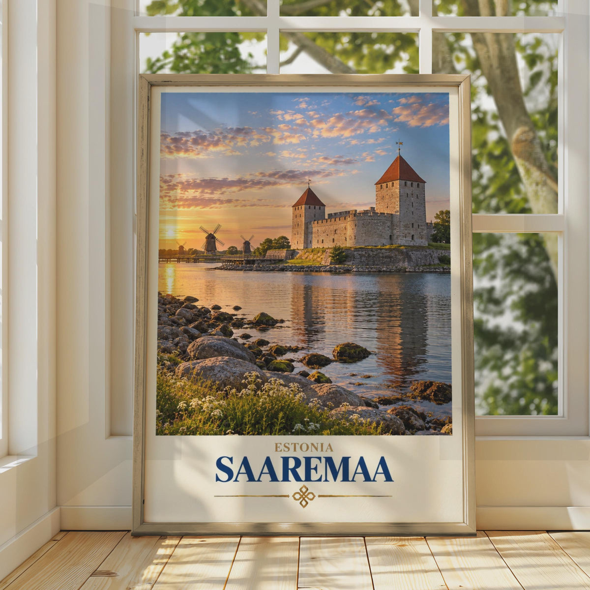 Saaremaa Estonia Travel Poster, Kuressaare Castle Sunset Print, Baltic Island Wall Art