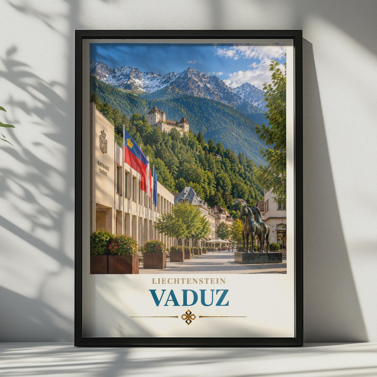 Vaduz Liechtenstein Travel Poster, Alpine Castle, Retro European City Art Print