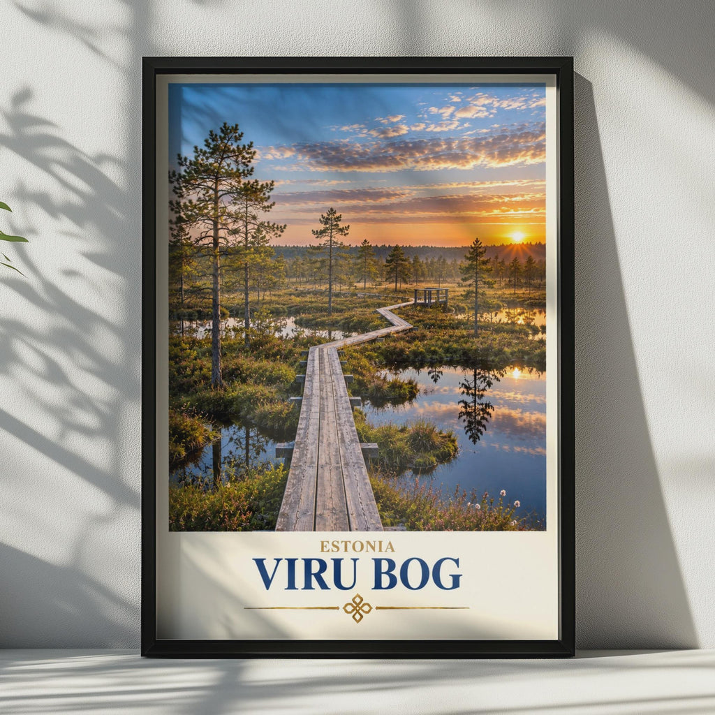 Viru Bog Estonia Travel Poster, Baltic Nature Boardwalk Sunset Print Lahemaa National Park Wall Art