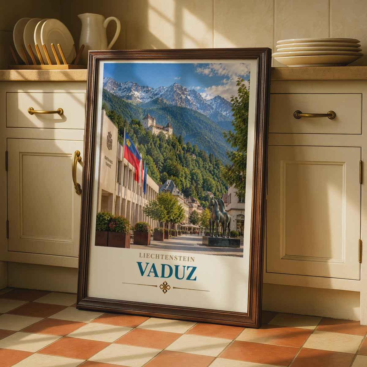 Vaduz Liechtenstein Travel Poster, Alpine Castle, Retro European City Art Print