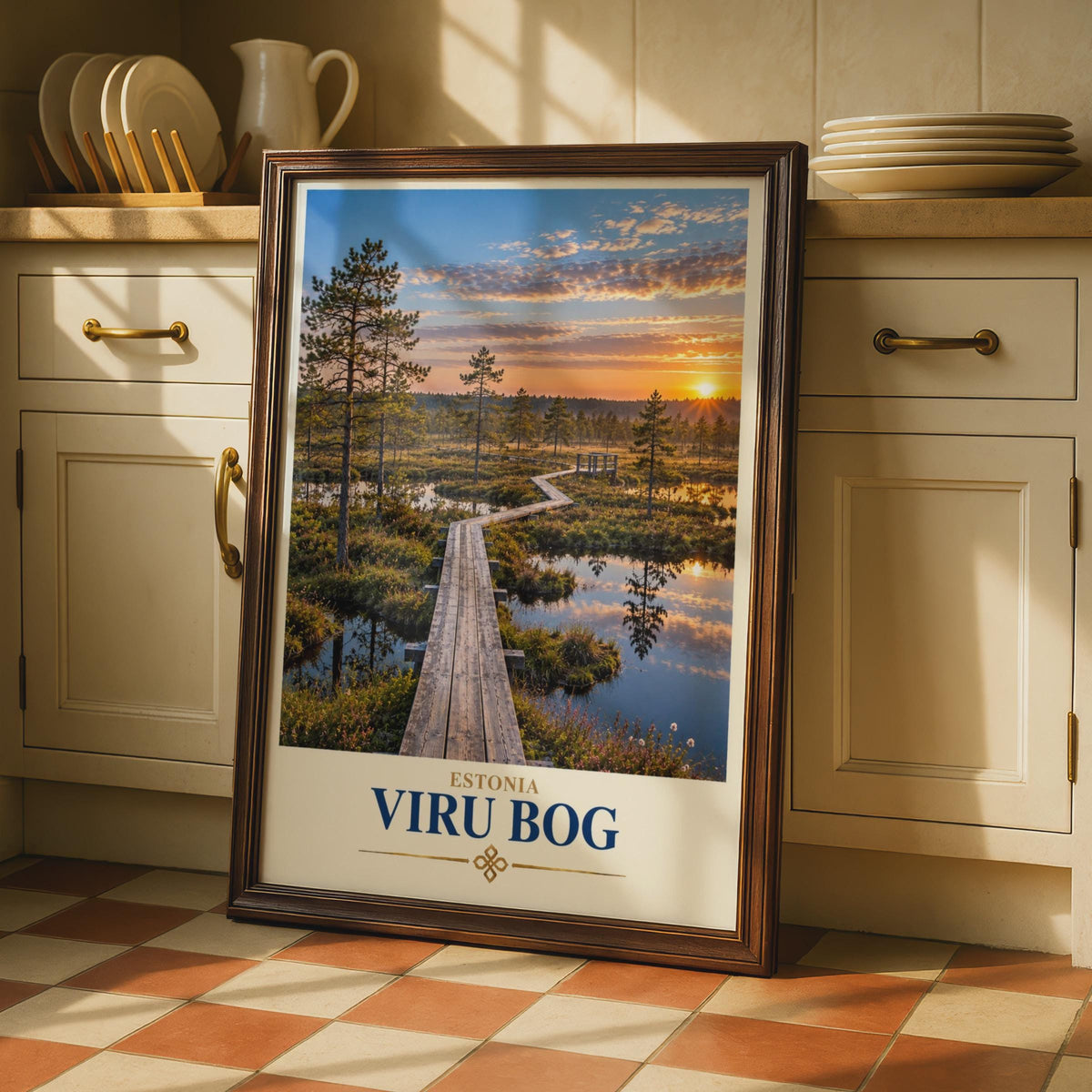 Viru Bog Estonia Travel Poster, Baltic Nature Boardwalk Sunset Print Lahemaa National Park Wall Art