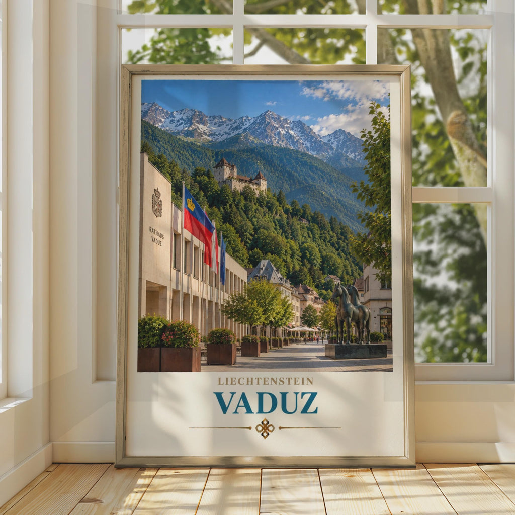 Vaduz Liechtenstein Travel Poster, Alpine Castle, Retro European City Art Print