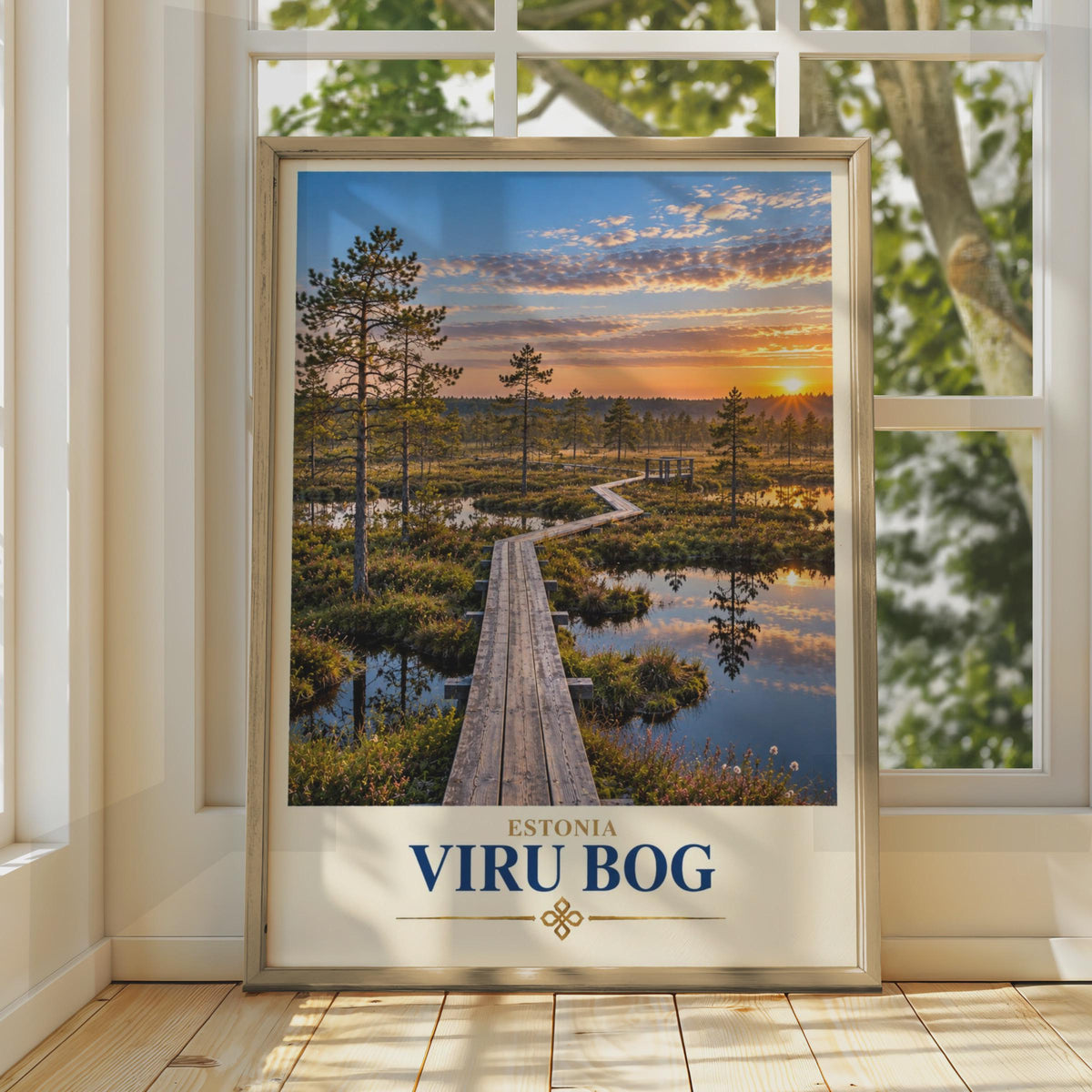 Viru Bog Estonia Travel Poster, Baltic Nature Boardwalk Sunset Print Lahemaa National Park Wall Art
