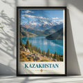 Kazakhstan Travel Poster, Tian Shan Mountain Lake Print, Central Asia Wall Art